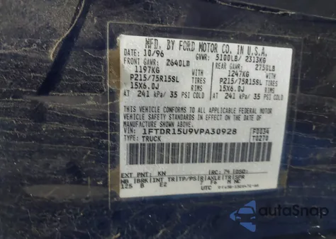 1997 Ford Ranger Splash/Stx/Xl/Xlt from USA, damaged, VIN 1FTDR15U9VPA30928